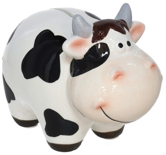 Tirelire Gerimport Vache - thème animalier - 10 x 17 x 14 cm - blanc/noir - céramique - enfant