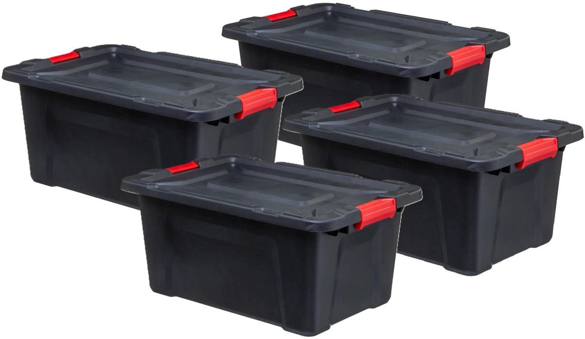 5Five® 5Five opbergbox/opbergkrat - 6x - 55 Liter - zwart - kunststof - L65 x B43 x H30 cm - stapelbaar - heavy duty opbergbak