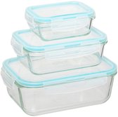 5Five Vershoudbakjes met deksel - glas - set 3x stuks - 330/800/1730 ml - luchtdicht - met clips