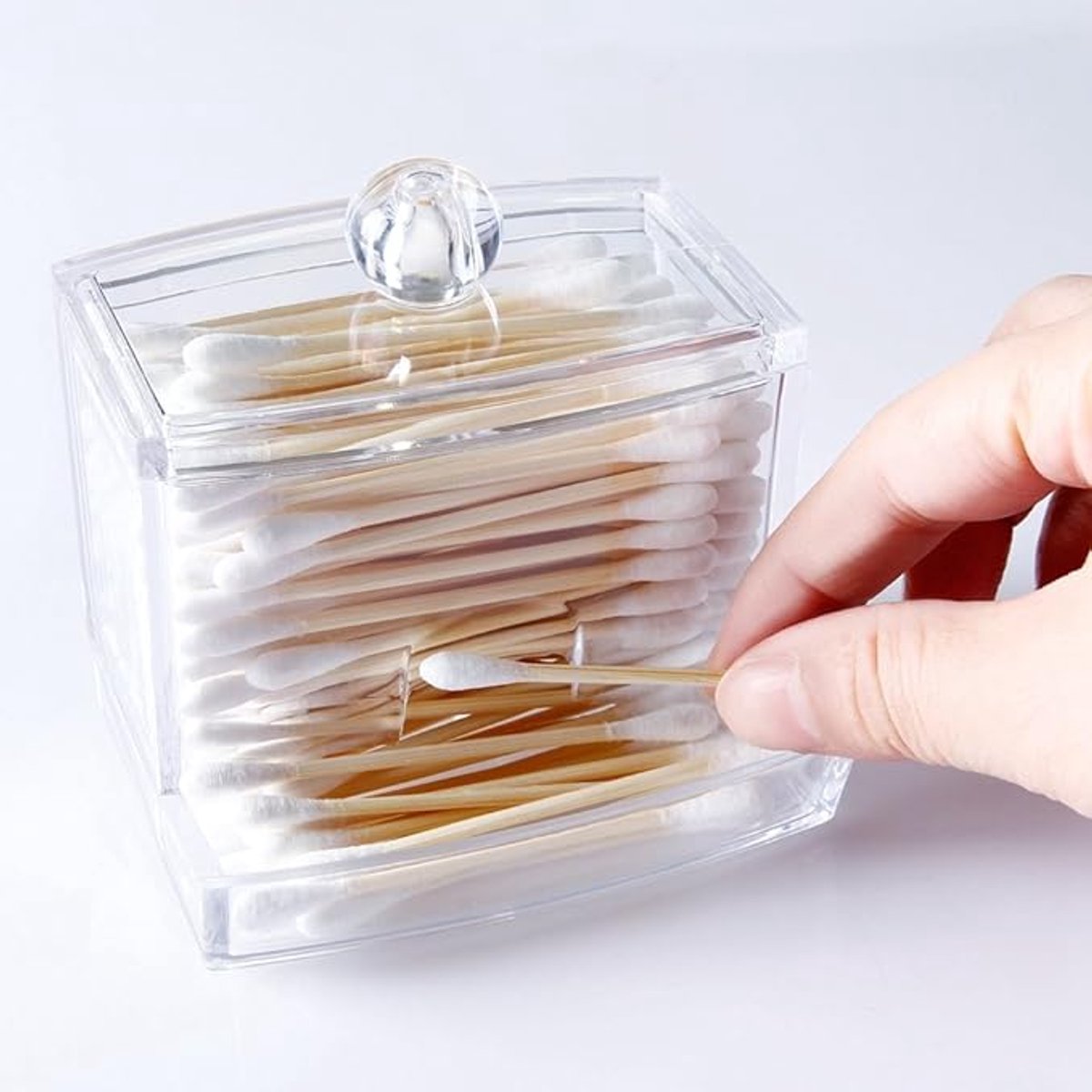 Doodadeals® - Luxe Wattenstaafjes Houder – Oorstokjes Houder – Met Deksel – 8.8 x 6.8 x 7 cm – 1 Stuk