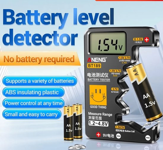 BT189 Ultra-Compacte Batterijtester - Universele LCD Tester Voor 9V Aaaa Knopcellen Digitale Huishoudelijke Batterijmeter Powerbank Detector