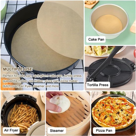 Puricon 60 Stuks Bakpapier voor Bakken Koken, Premium Ongebleekt Voorgesneden Perkamenten Perkamentpapier Kookpapier Baking Paper