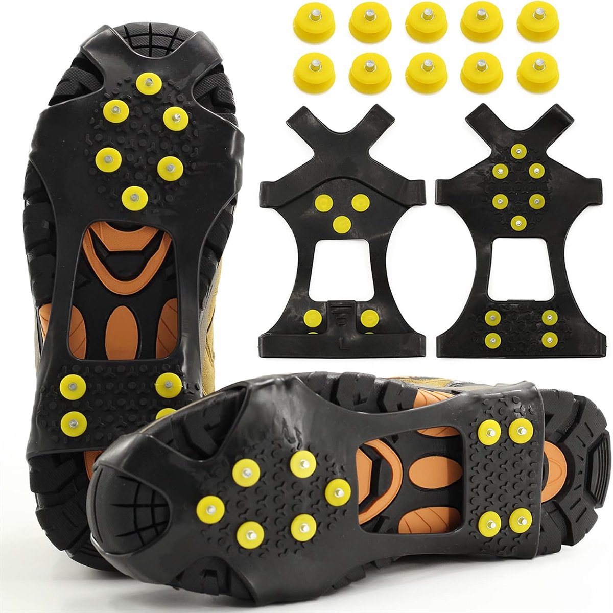 10-tands stijgijzer antislip schoenovertrek-Schoenspikes - Anti-slip ijsspikes -Anti-Slip Traction Cleats-10 punten voor wintersport - L - 1 paar - Zwart