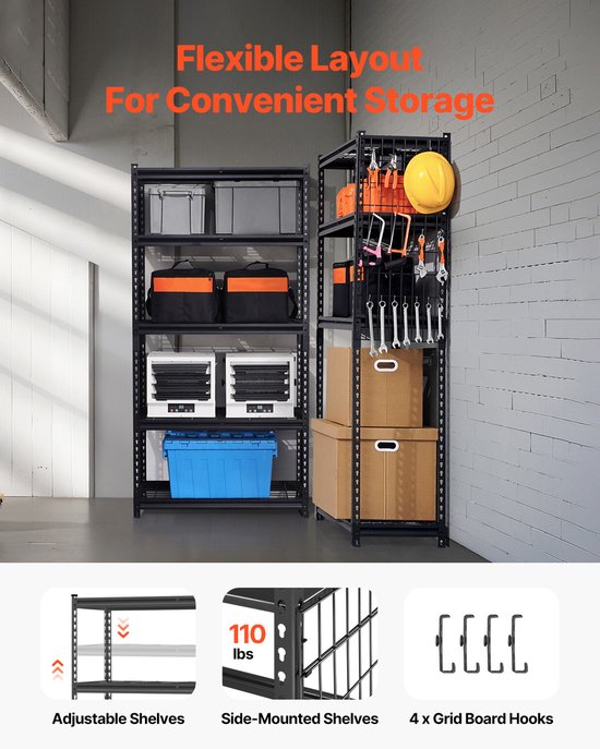 DARTIIA 78 inch H Garage Rekken 3000 lbs Heavy Duty Opslag Planken Verstelbare 5 Tier Metalen Planken voor Opslag Garage Rekken Utility Rekken, 18 D* 48 W*78 H (zwart DARTIIA 78 inch H Garage Rekken 3000 lbs Heavy Duty Opslag Planken Verstelbare 5 Tier Metalen Planken voor Opslag Garage Rekken Utility Rekken, 18 D* 48 W*78 H (zwart