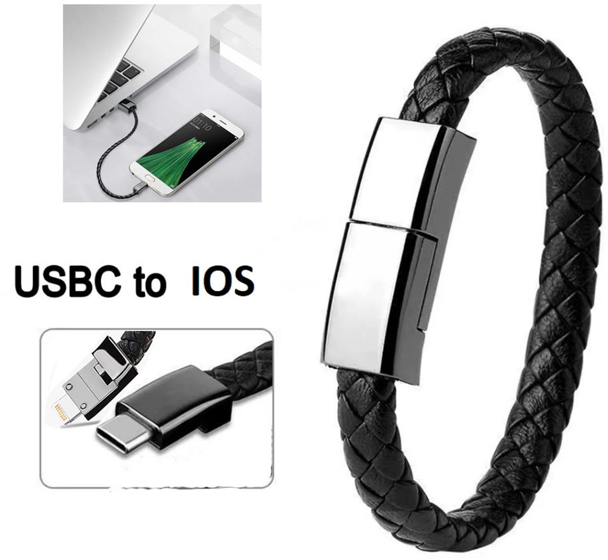 Actie4you® - Oplaadkabel Armband – Leer – Armbandkabel - Stijlvolle Oplader voor iPhone – Armband - USB C Naar IOS – 20CM Geschikt voor Apple