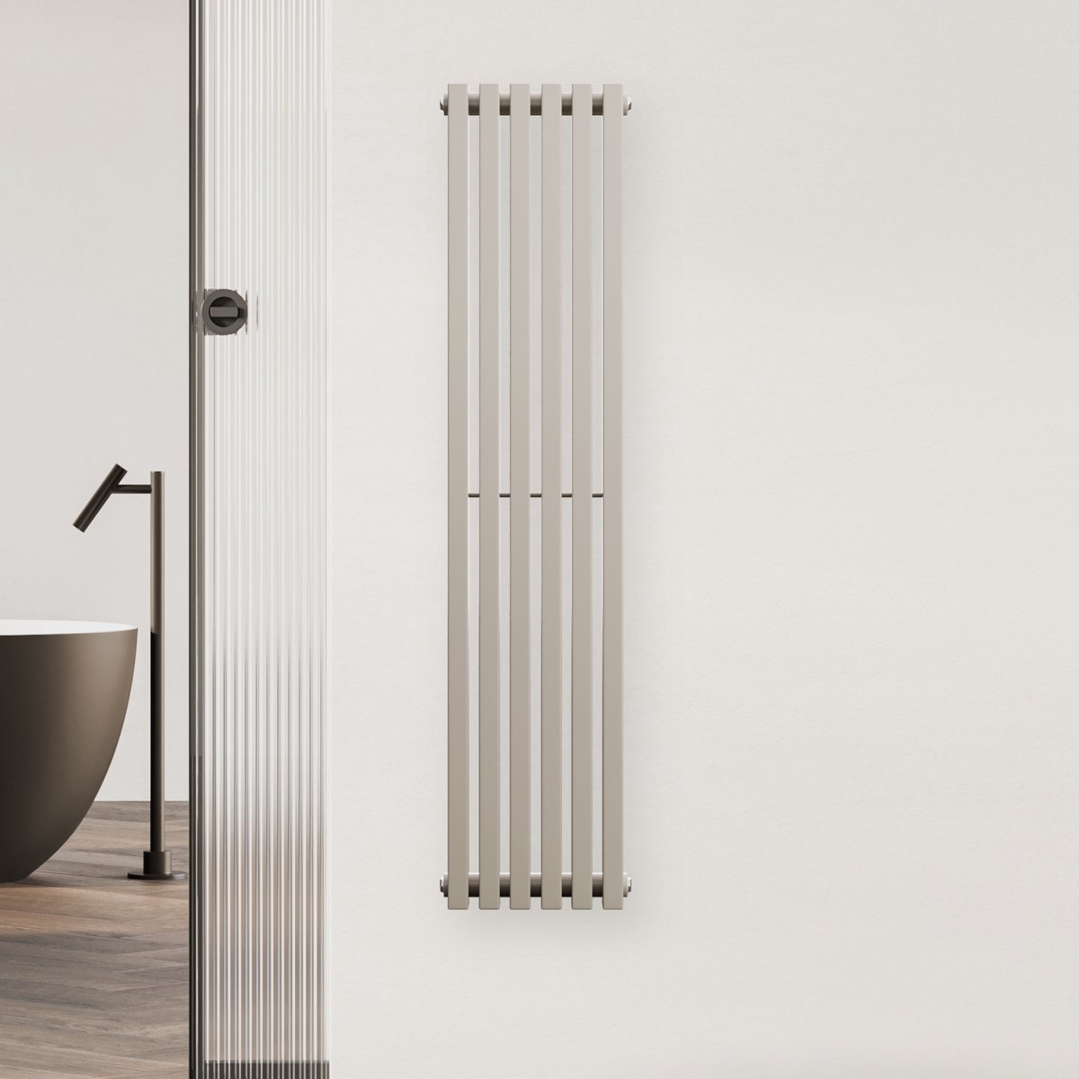 Blumfeldt Radiator - 637W Wandstraler met middenaansluiting, Modern Stalen Ontwerp, Verticale Verwarmingsbuizen voor Efficiënte Warmteverdeling, 25x120 cm, Zand