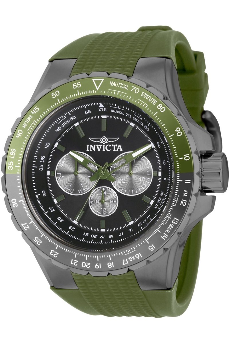 Invicta Aviator 39310 Heren Horloge - Waterdicht - Analoog - Quartz Uurwerk - Roestvrij Staal met zwarte Wijzerplaat - 50mm