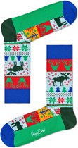 Happy Socks - Happy Holiday - kerstsokken - Fair Isle - blauw multi - Unisex - Maat 36-40