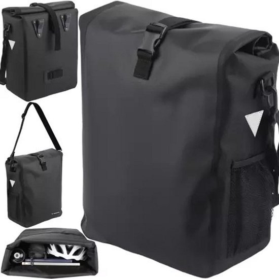 Rhinowalk Fietsbagagedragertas, waterdicht, 20 liter, fietstas voor bagagedrager, fiets, draagtas, zijvakken, roltop, achterwieltas met schouderriem
