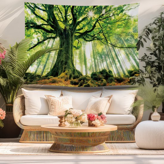 Ulticool - Arbre Soleil Lumière Arbres Nature - Affiche Tapisserie - 200x150 cm - Groot tapisserie - Affiche Jardin Tapisserie
