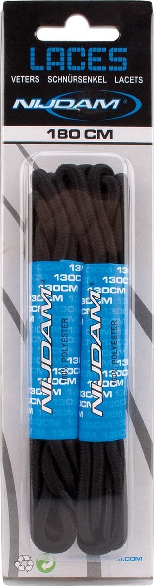 Nijdam Veters - Rond - Lengte 180 cm - 2 Paar - Zwart