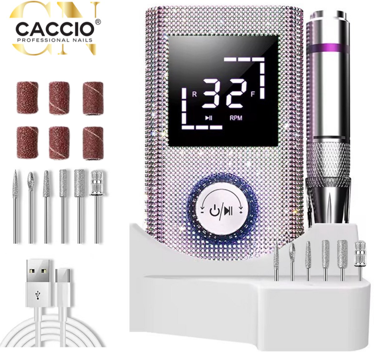 CACCIO®Nagelfrees Diamant-Elektrische Nagelfrees-Rhinestone-45000RPM-Incl.6 nagelbitjes-Nagelvijl - Nagelvijl Elektrische - Manicure en Pedicure Voeten en Handen - Elektrische nagelvijl - Acrylnagels - Gelnagels - Nepnagels-manicure en pedicure set