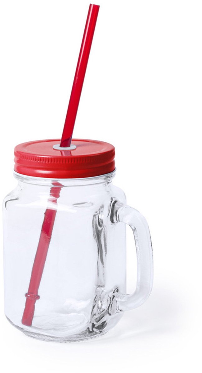 Goedkoopste Mason Jar drinkbekers - glas - dop oranje met rietje - 500 ml - afsluitbaar - fruit shakes