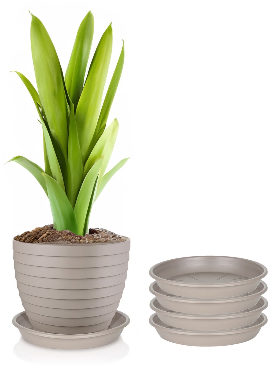 Juypal Plantenschotel - 4x - taupe - kunststof - Dia 20 cm - onderschotel/opvangschaal