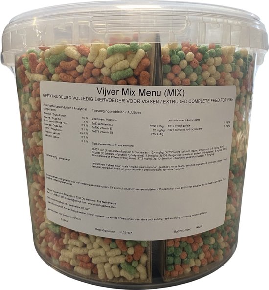 Oswalt - Vijver Mix Menu 5 Liter - Visvoer - Vijvervoer - Vijversticks - Vijverkorrels - Vijvervlokken