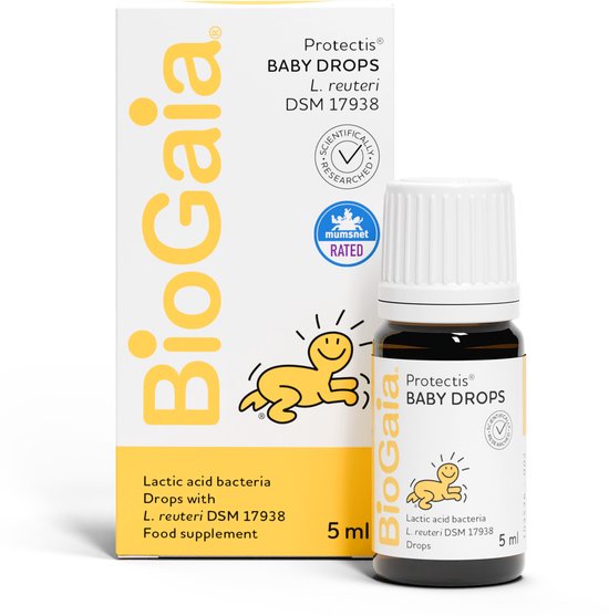 BioGaia Protectis Baby Druppels, 100 Miljoen Levendige Lactobacillus Reuteri, Zuivelvrij Probioticumsupplement voor Pasgeborenen, Baby's en Peuters voor Ondersteuning van de Spijsvertering, Helpt bij het Verlichten van Buikgas en Ongemak - 5ML