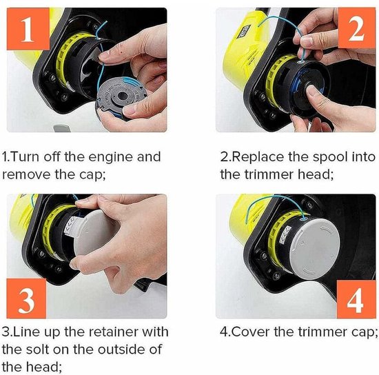 Geldt voor 10 stuks vervangende spoel voor Ryobi duimtrimmer, compatibel met Ryobi One+ AC14RL3A, snoerloze draadtrimmer, 8 spoelen + 2 snijkappen van Unbranded — afbeelding 4