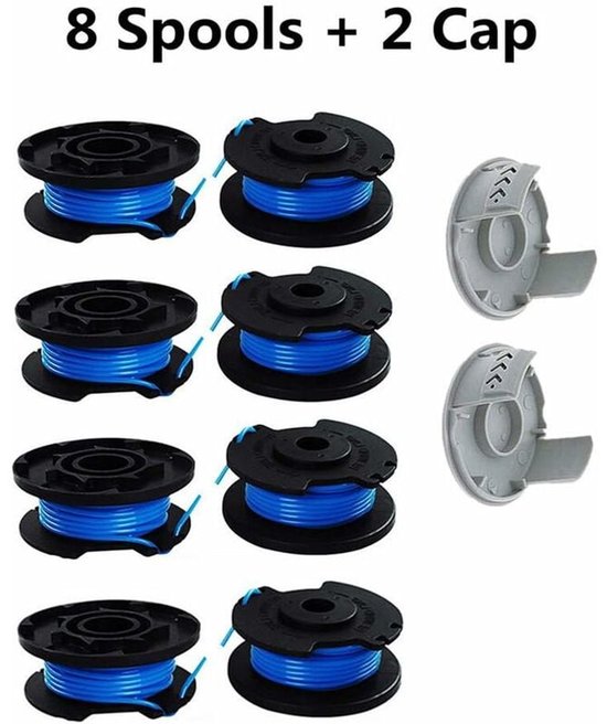 Geldt voor 10 stuks vervangende spoel voor Ryobi duimtrimmer, compatibel met Ryobi One+ AC14RL3A, snoerloze draadtrimmer, 8 spoelen + 2 snijkappen van Unbranded — afbeelding 2