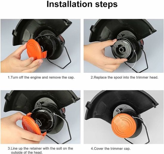 Vervangende spoelkapafdekkingen voor accessoires van de grastrimmer, compatibel met Black + Decker grastrimmer, 4-pack (4 spoelkappen + 4 veren) van N\C — afbeelding 4