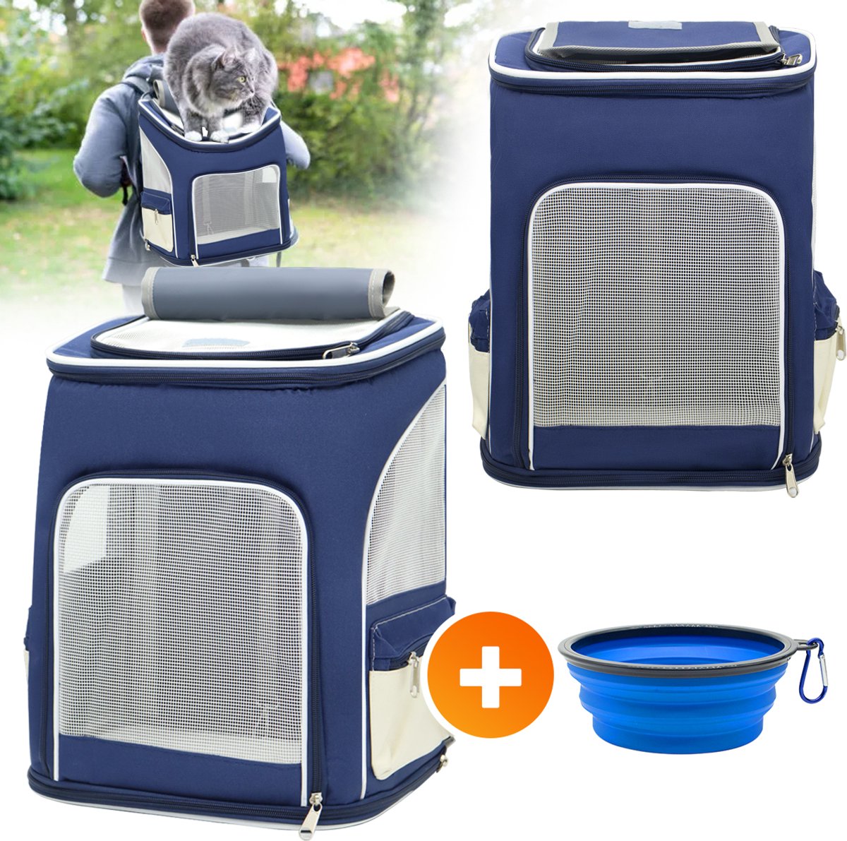 Hondenrugzak - Honden draagtas kat - Reistas Kat - katten rugzak - Huisdieren Reismand - Dieren Draagzak Hondentas Met Voerbakken - 8.8LB