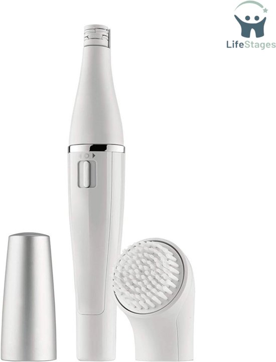 LifeStages - Gezichtsepilator Vrouw - Gezichtsepilator en Gezichtsborstel - FaceSpa - Gezichtreiniger voor het Gezicht - met Extra Batterij - 100% Waterdicht - Wit