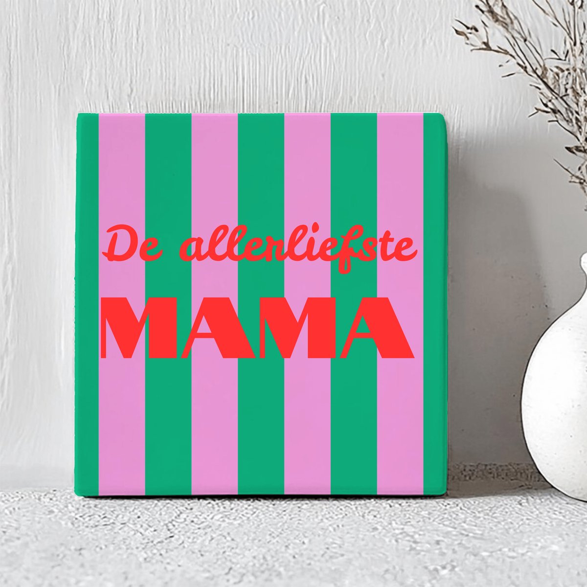 Printazzy - Tegeltjes met Tekst - De Allerliefste Mama - Moederdag Cadeautje - Decoratie Woonkamer - Onderzetters voor Glazen - Groen en Roze