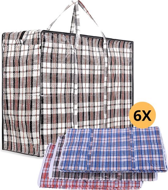 Alta-X | Sac de rangement | Set XXL de 6 pièces | Grand acheteur | Sac de voyage extra large | Grand sac à provisions | Poche à carreaux | Mega sac | Sac à linge | Sac shopping avec fermeture éclair
