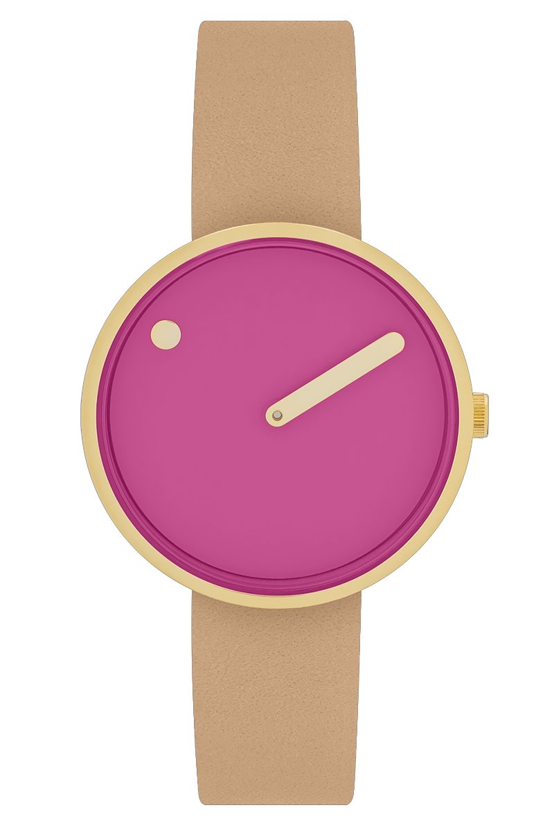 Picto Design Dameshorloge Roze Wijzerplaat, Peruaans Bruin Lederen Horlogeband 34078-4514G - 34mm