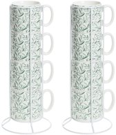 Tasses à Café Secret de Gourmet Botanic - vert clair - 8 pièces sur support - Céramique - finition brillante - 240 ml - 7 x 8 cm