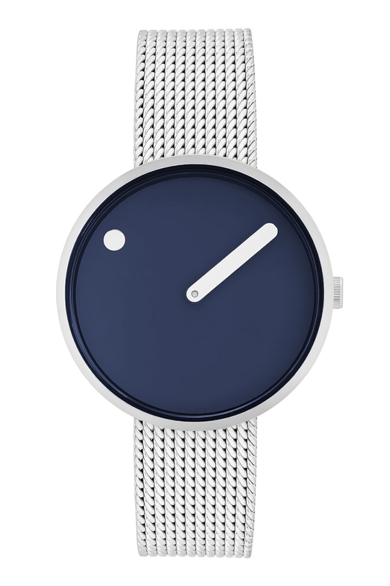 Picto Design Dameshorloge Donkerblauwe Wijzerplaat en Stalen Mesh Horlogeband 34093-0814 - 34mm