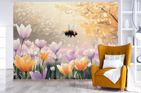 Behang - Fotobehang Viooltjes - bij - Zonlicht - Breedte 375 cm x hoogte 280 cm