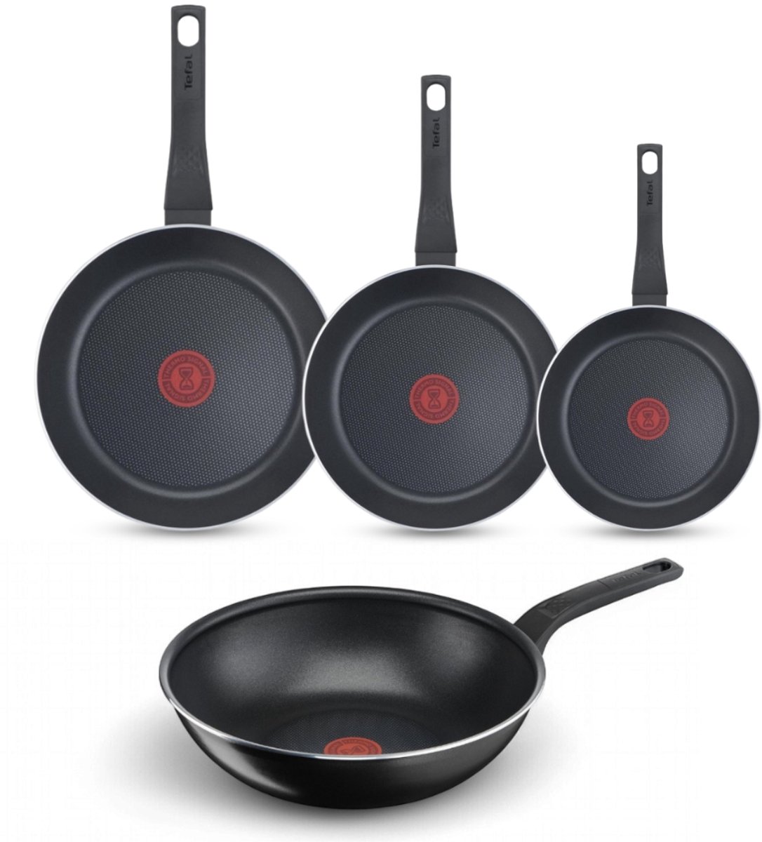 Tefal Easy Cook & Clean Pannenset - Koekenpannen 20/24/28cm + Wokpan 28cm - Niet geschikt voor Inductie - Anti-aanbaklaag - Aluminium - Zwart van Tefal