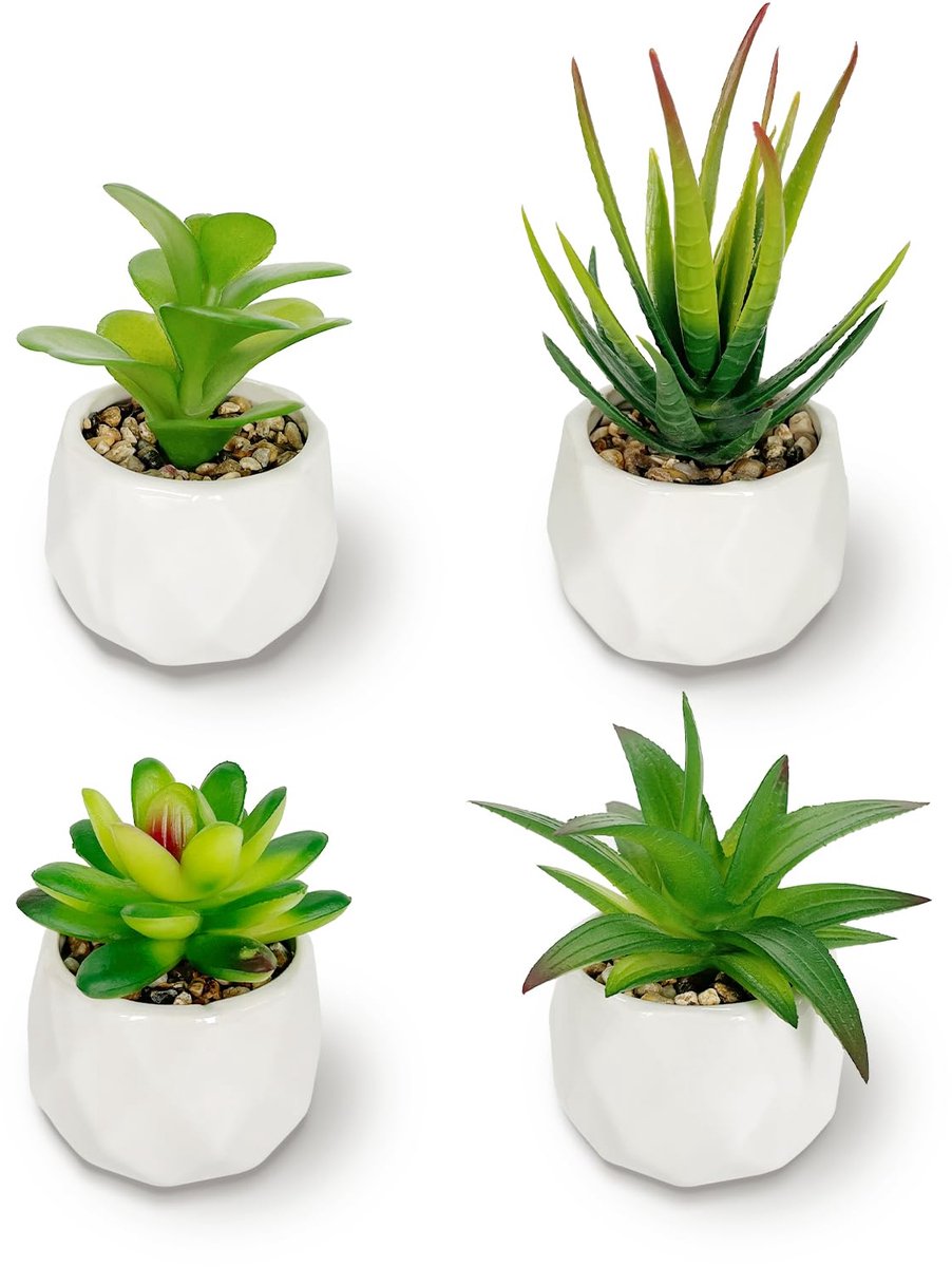 Unyqoos ® Set van 4 Decoratieve Mini Kunstplanten in Keramische Potten voor Diverse Interieurstijlen groen