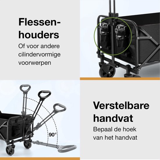 Strents® Opvouwbare Bolderkar Tot 120kg Draagvermogen - Zwart 83x47x60cm - Inhoud 120L Bolderwagen met Duwstang - Bolder Wagen Strandkar - Opvouwbare Draag Kar van Strents — afbeelding 2