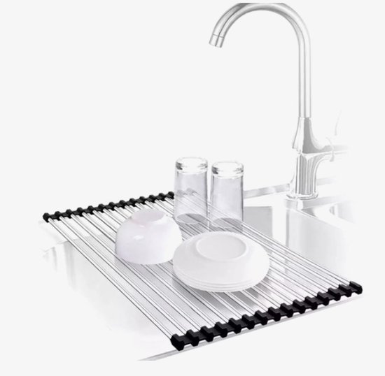 Oprolbaar afdruiprek – roestvrijstaal – 18 staven – hittebestendig