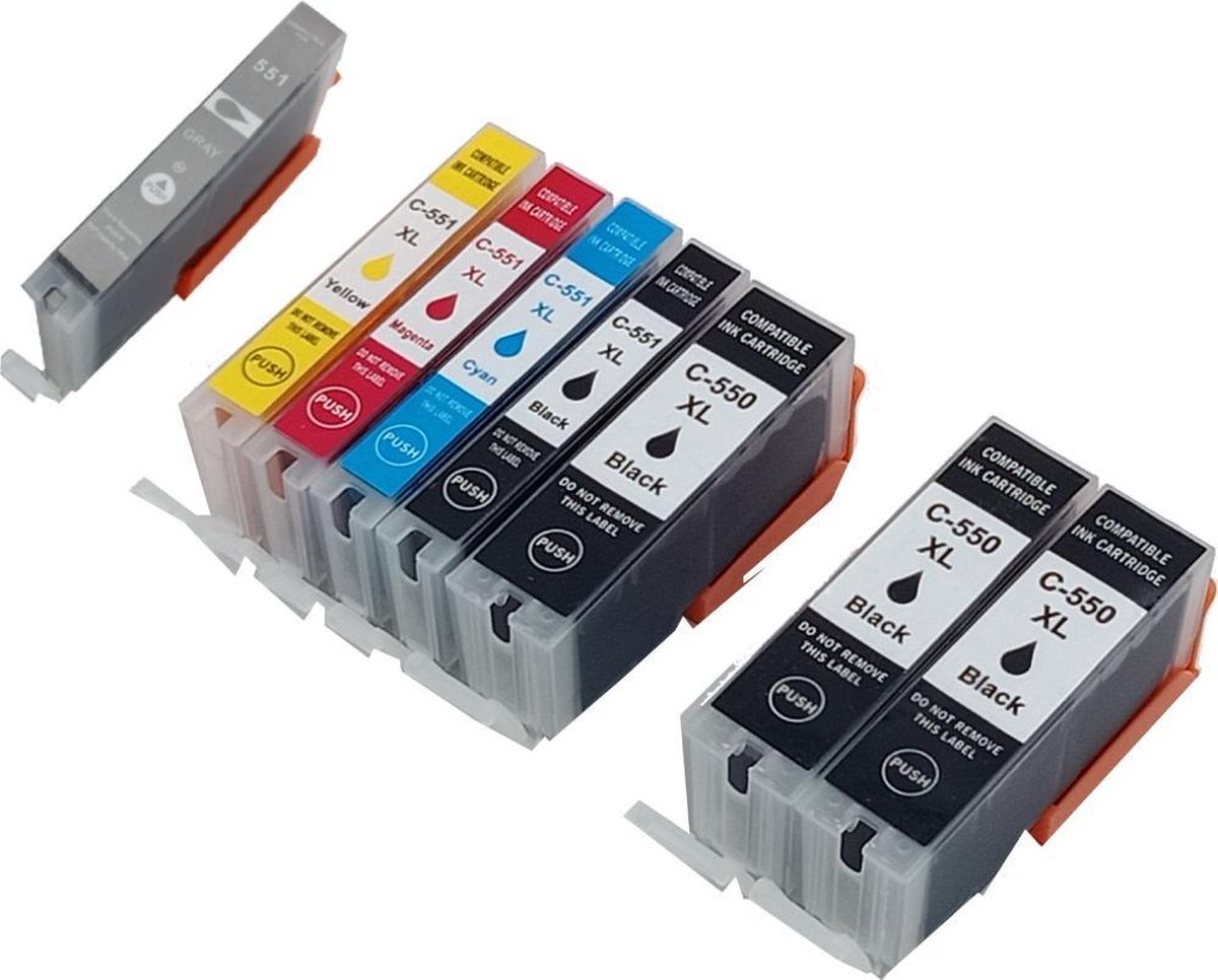 Image of KATRIZ® huismerk inkt Canon PGI550XL/CLI551XL (Met 551XL grijs) | voor Canon Pixma IP 8750/Pixma MG6300/Pixma MG6350/Pixma MG7150/Pixma MG 7550 | (8 stuks)