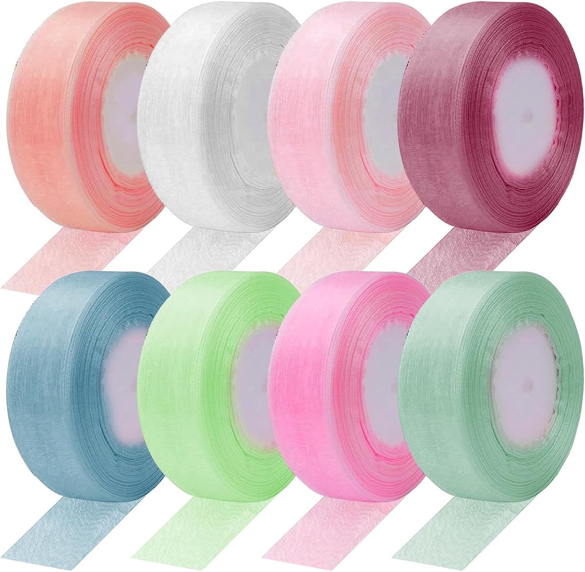 8 Rollen Organza Lint - Translucent Chiffon Cadeaulint voor Bruiloft, Kerst en Decoratie - 45m x 2cm