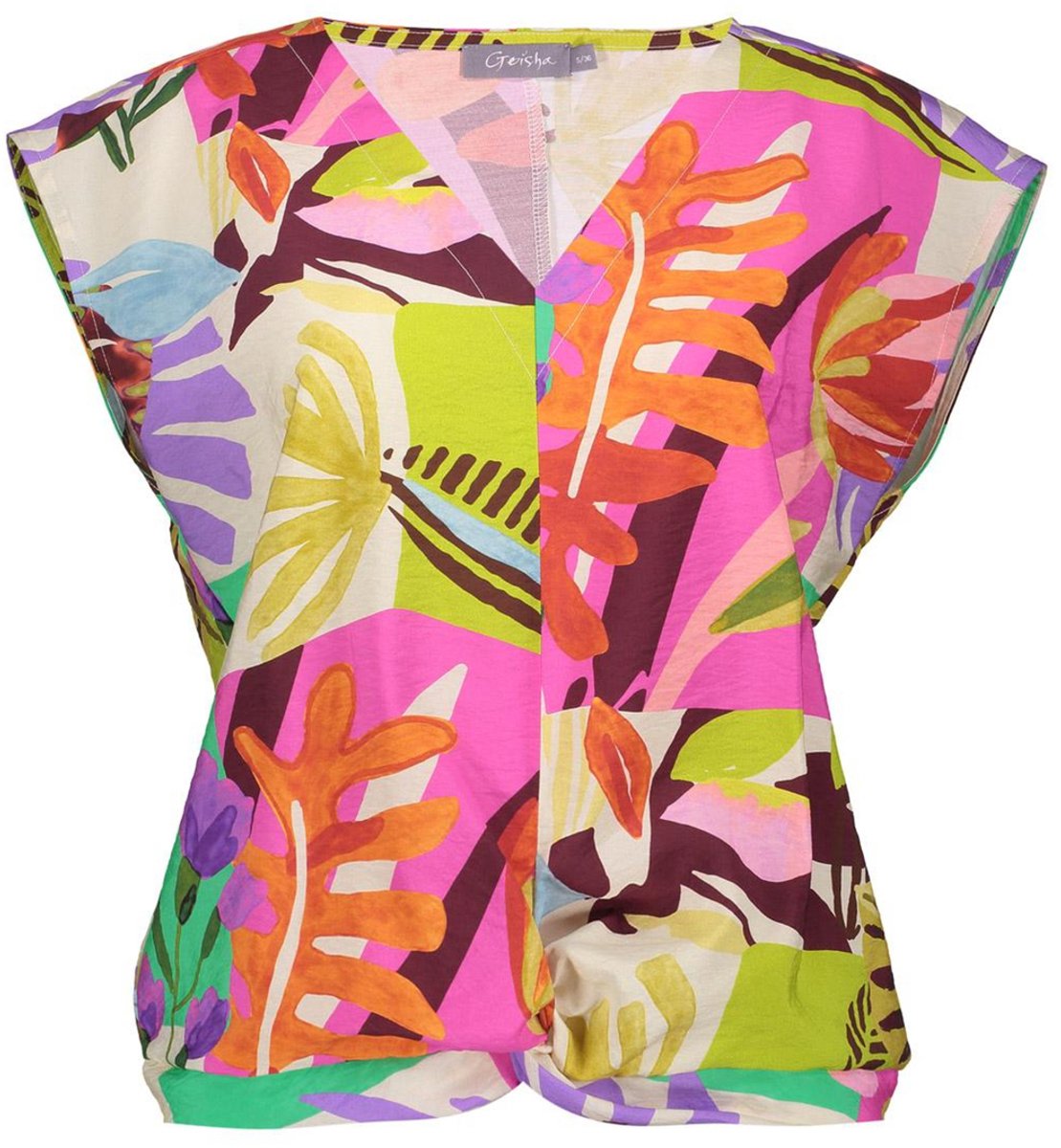 Geisha T-shirt Kleurrijk T Shirt Met V Hals 53212 20 Yellow/pink Dames Maat - XS