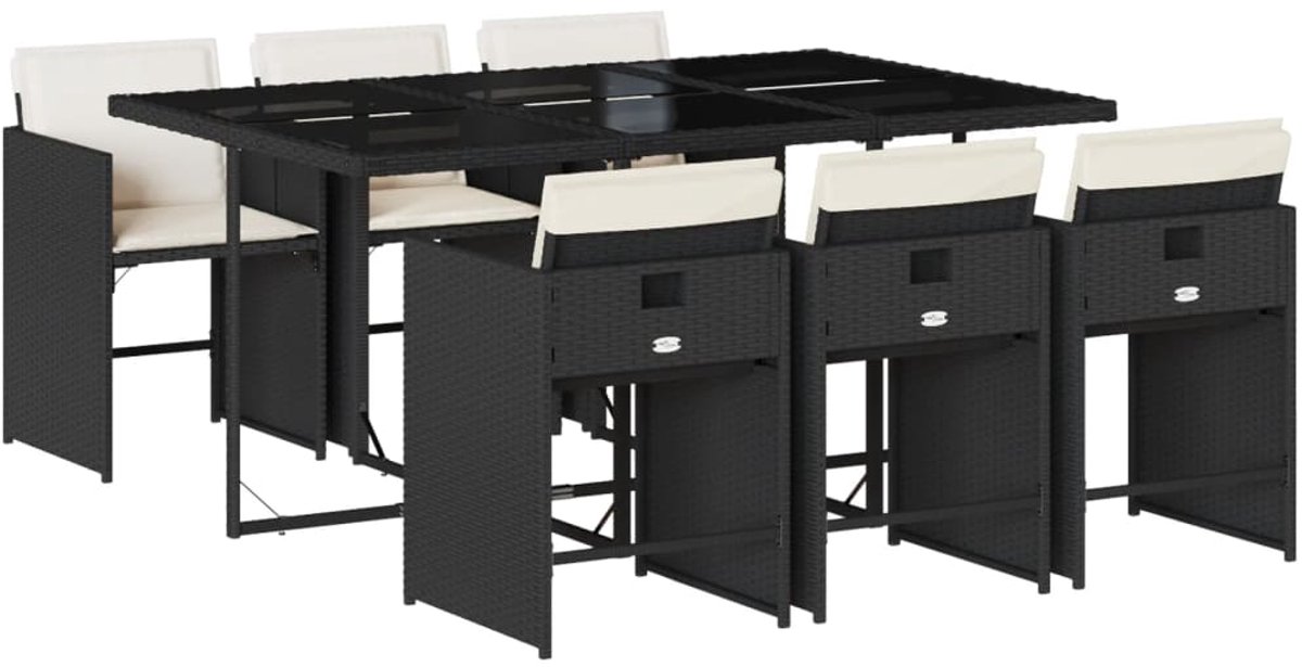 The Living Store 7-delige Tuinset met kussens poly rattan zwart - Tuinmeubel - Tuinset - Lounge Set - Buitendecoratie - Poly Ratan