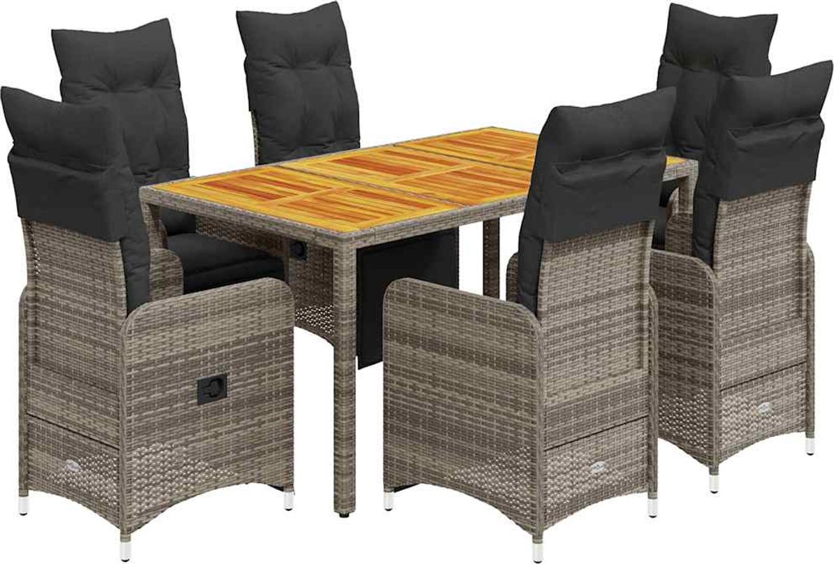 The Living Store 7-delige Bistroset met kussens poly rattan grijs - Tuinstoel - Lounge Set - Bistroset - Outdoor Furniture - Patio Set