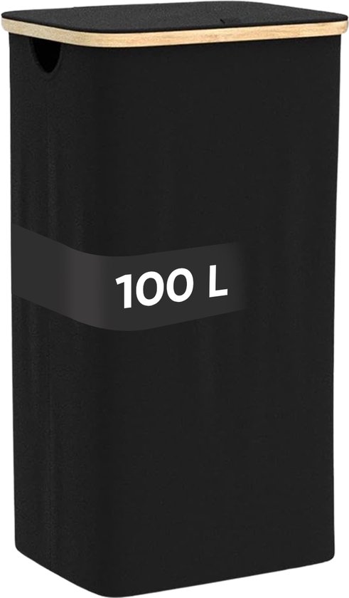 Rieeyrslza 100L Wasmand met Deksel Opvouwbare Kledingmanden Oxford Doek Wasverzamelaar Uitneembare Waszakken Bamboe Wasemmer Bewaar Dekens Handdoeken(Grijs