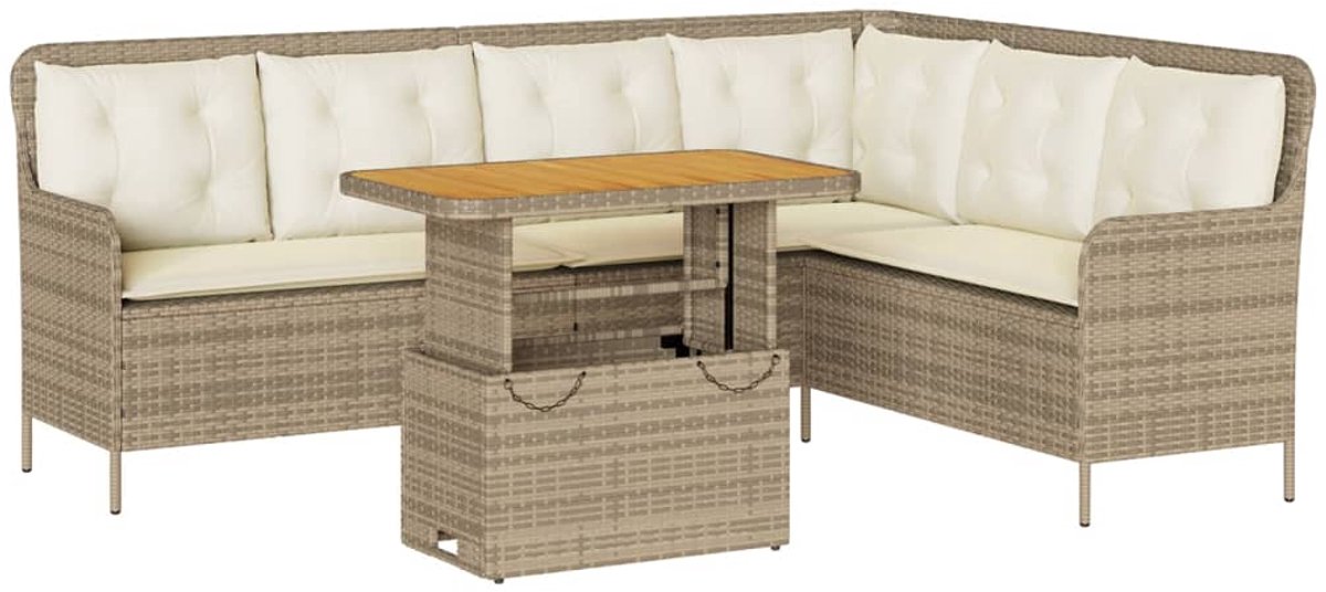 The Living Store 2-delige Loungeset met kussens poly rattan beige - Lounge Set - Lounge Bank - Buitendecoratie - Tuinmeubel - Ratten Meubel