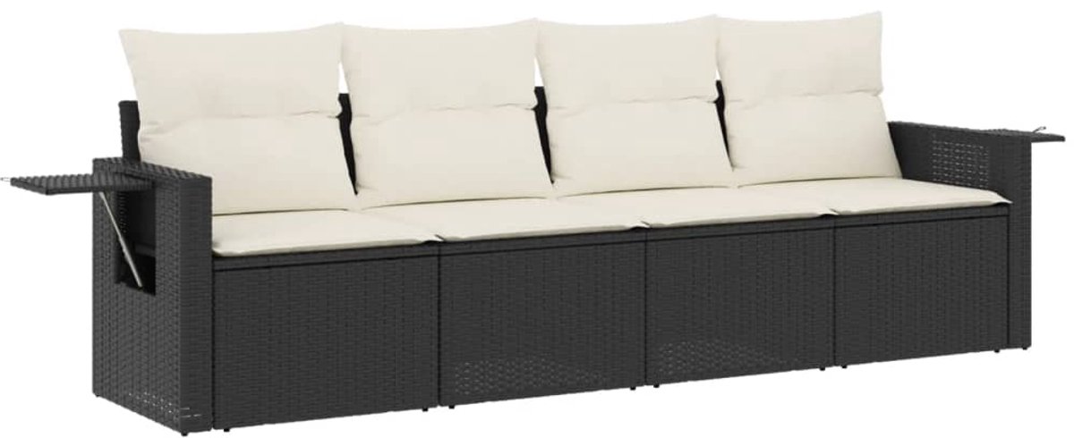 The Living Store 4-delige Loungeset met kussens poly rattan zwart - Loungeset - Tuinset - Lounge - Buitendecoratie - Tuinmeubels