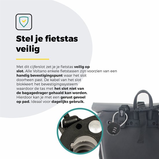 Voltano Fietstas Slot - Hangslot / Cijferslot - Zwart - Reisslot Fietstasslot van Voltano — afbeelding 3