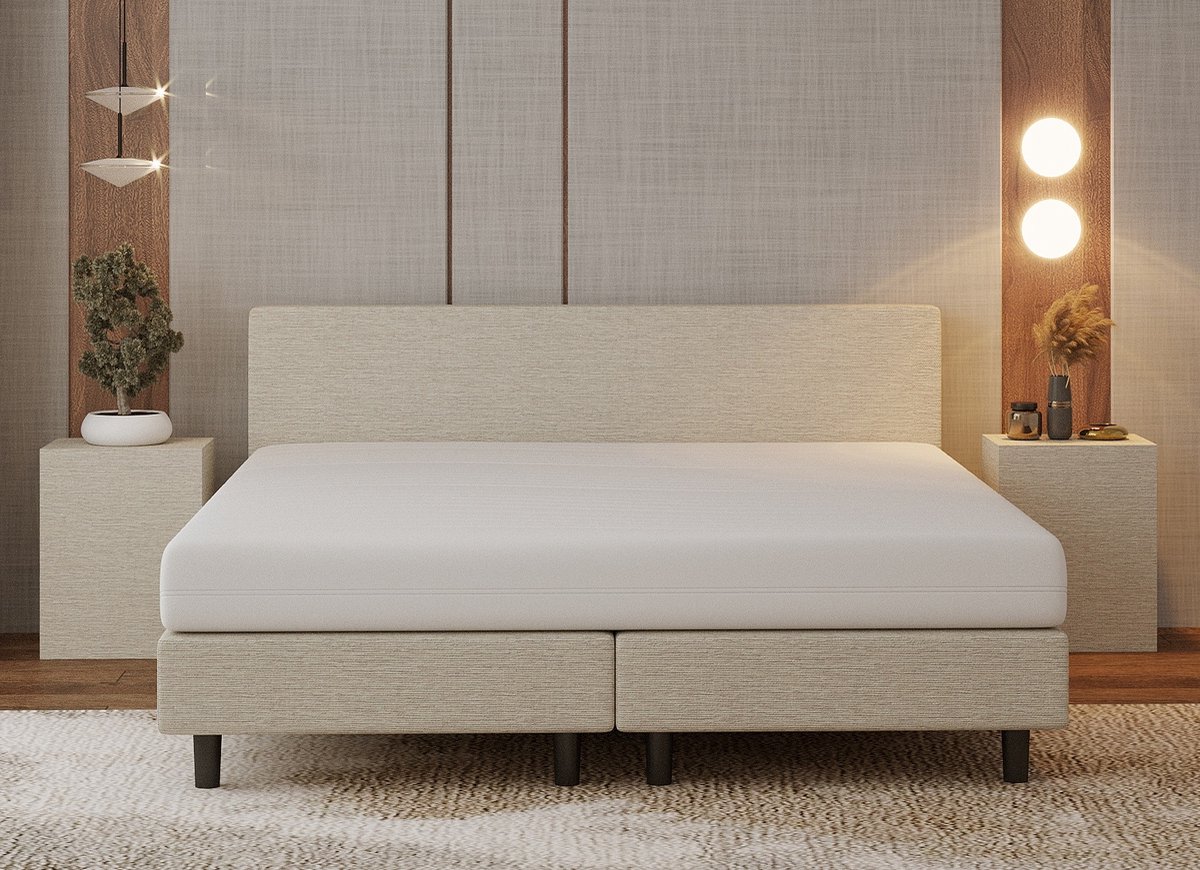 Nessa® - 180x200 Boxspring Bjorn - Crème - Beige - Inclusief Pocketvering matras