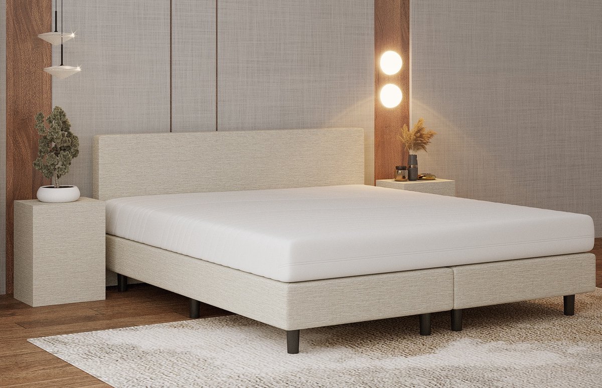 Nessa® - 180x200 Boxspring Bjorn - Crème - Beige - Inclusief 20cm dik HR45 Koudschuim Comfort matras