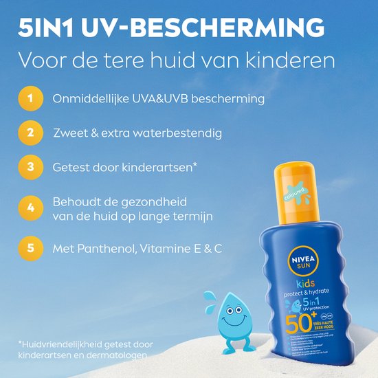 NIVEA SUN Kids Protect & Hydrate Zonnebrand Spray - SPF 50+ - Zonnespray - Met Amandelolie - Hydrateert - 200 ml