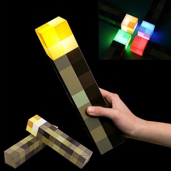 MineCraft - Nacht - Lamp - 4 Kleuren - Torch - Verlichting - Game - Zaklamp - Brownstone - LED - Nachtlampje - USB - Oplaadbaar - Slaapkamer - Decoratie - Tafellamp - Cadeaulamp - Voor - Kinderen - Bedlampje - MineCraftion - Movie van Merkloos — afbeelding 3