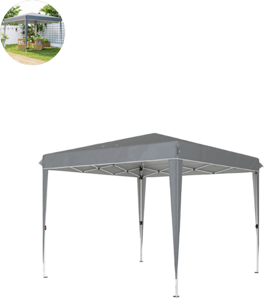 Partytent opvouwbaar - 4 x 4 m - Paviljoen - Easy up - Waterdicht - Weerbestendig - Lichtgrijs