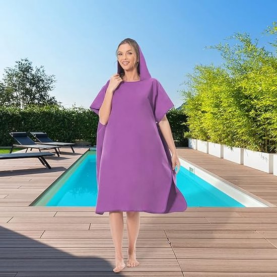 Zwemponcho voor dames & heren, compact en zeer licht, surf poncho, omkleed handdoek, handdoek poncho uit microvezel evenals een omkleed handdoek op het strand (Maat L-Zwart/Groen